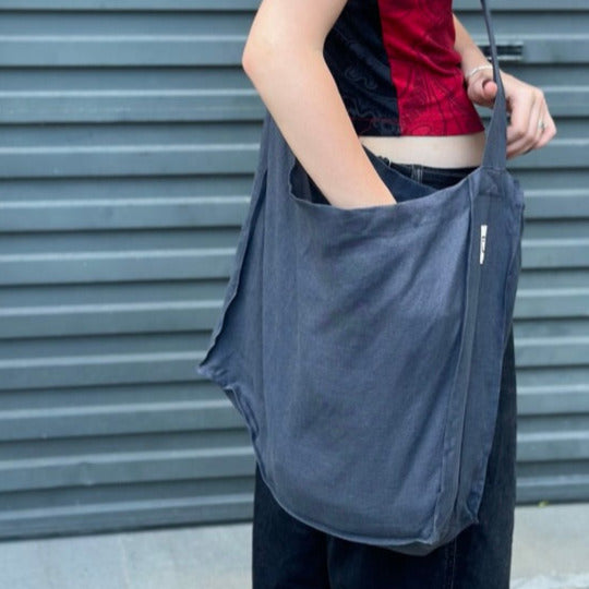 Linen Cross Body Tote Bag with Pocket