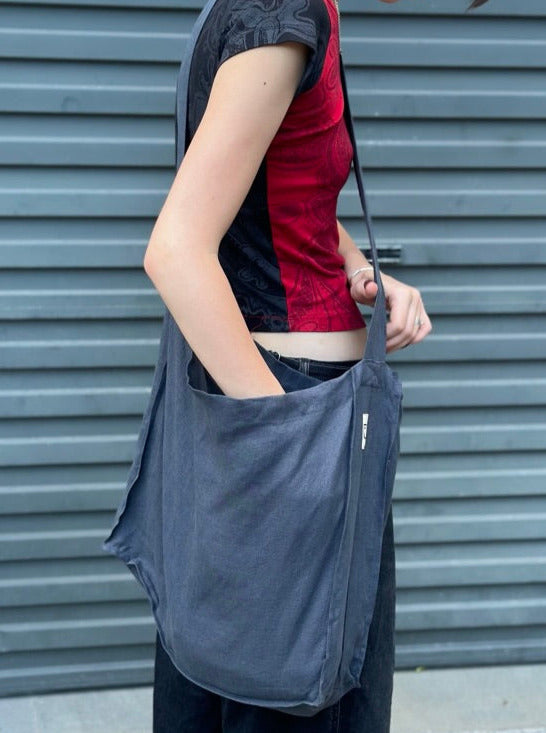Linen Cross Body Tote Bag with Pocket