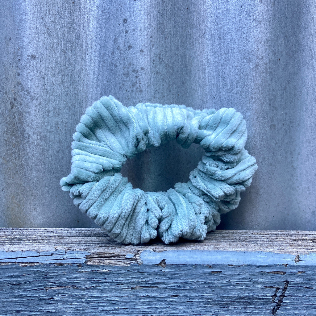 Light Blue, plastic free, Corduroy Hair Scrunchie. Made in Australia by Asiki eco store, Erskineville, Sydney.