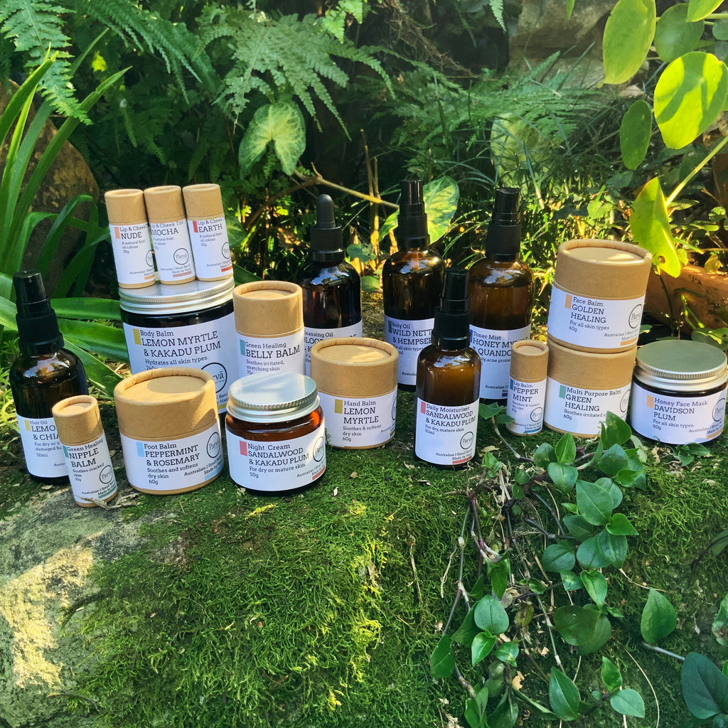 The full range of Parva organic skincare by Kirsty Mootz. Available at Asiki. 