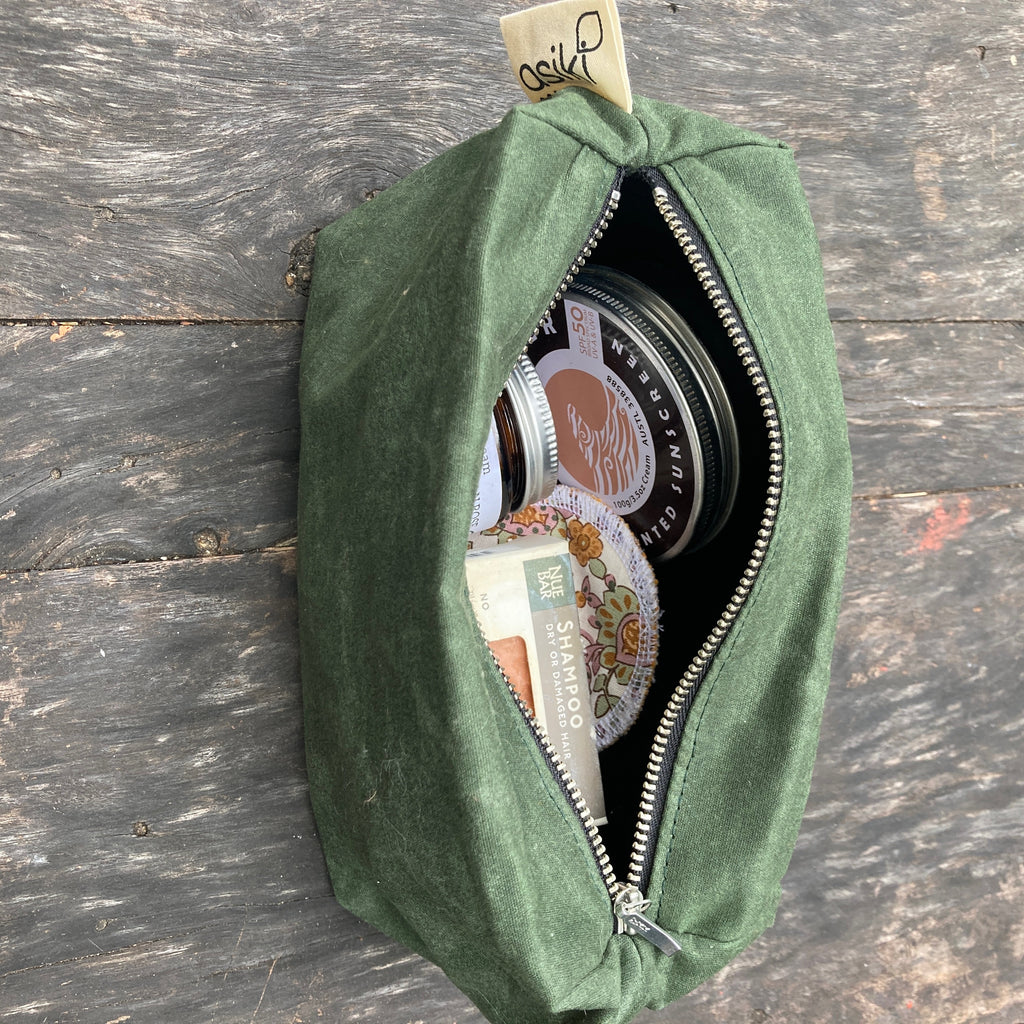 Green Waxed Canvas Toiletry Bag from Asiki